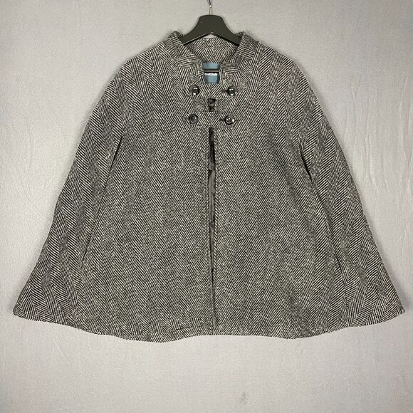 Modcloth Jackets & Blazers - Herringbone Cape Coat Women Black White Poncho Jacket Academia Retro Drama Mod